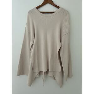 NWT Free People FP Beach Brig Tie-Front Pullover Tunic Sweater Ivory Tan $98 M